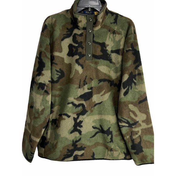 Polo Ralph Lauren Fleece Snap Pullover Green Camo NWT Large - Picture 2 of 8